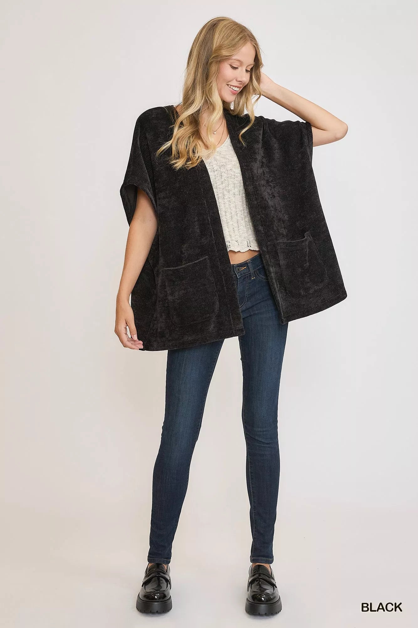 Umgee Open Front Knit Cardigan with Front Pockets Trendsi