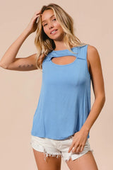 BiBi Rayon Span Knit With Cut Out Front Sleeveless Top OutfitFlow