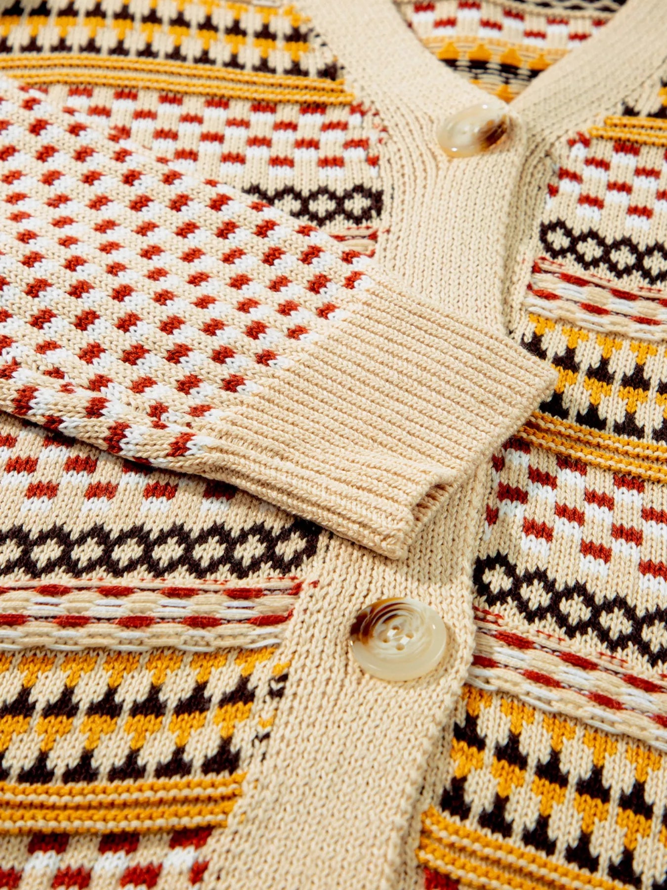 Vintage Patterned Button-Down Cardigan Trendsi