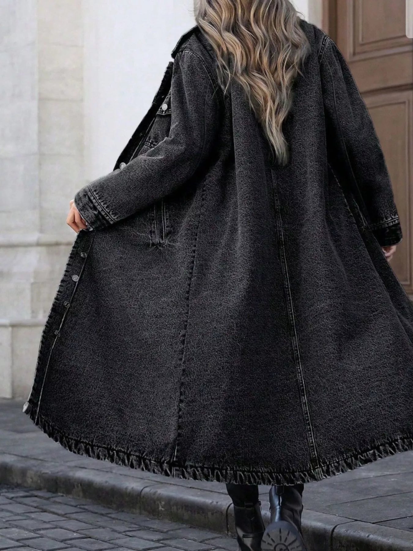 Longline Button-Front Denim Jacket OutfitFlow