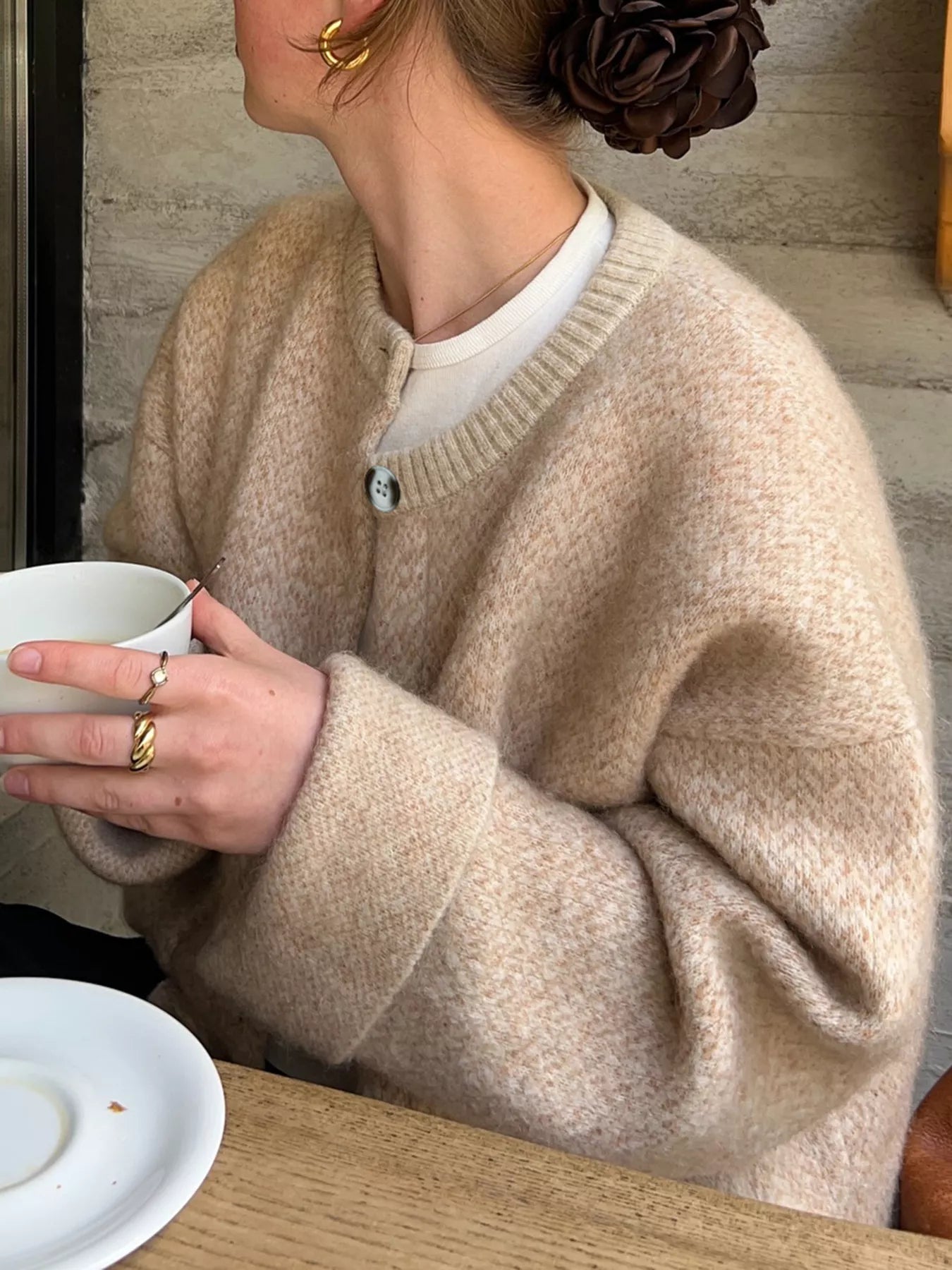 Textured Knit Button-Down Cardigan OutfitFlow