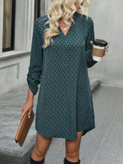 Outfit Flow - Printed V-Neck Long Sleeve Mini Dress