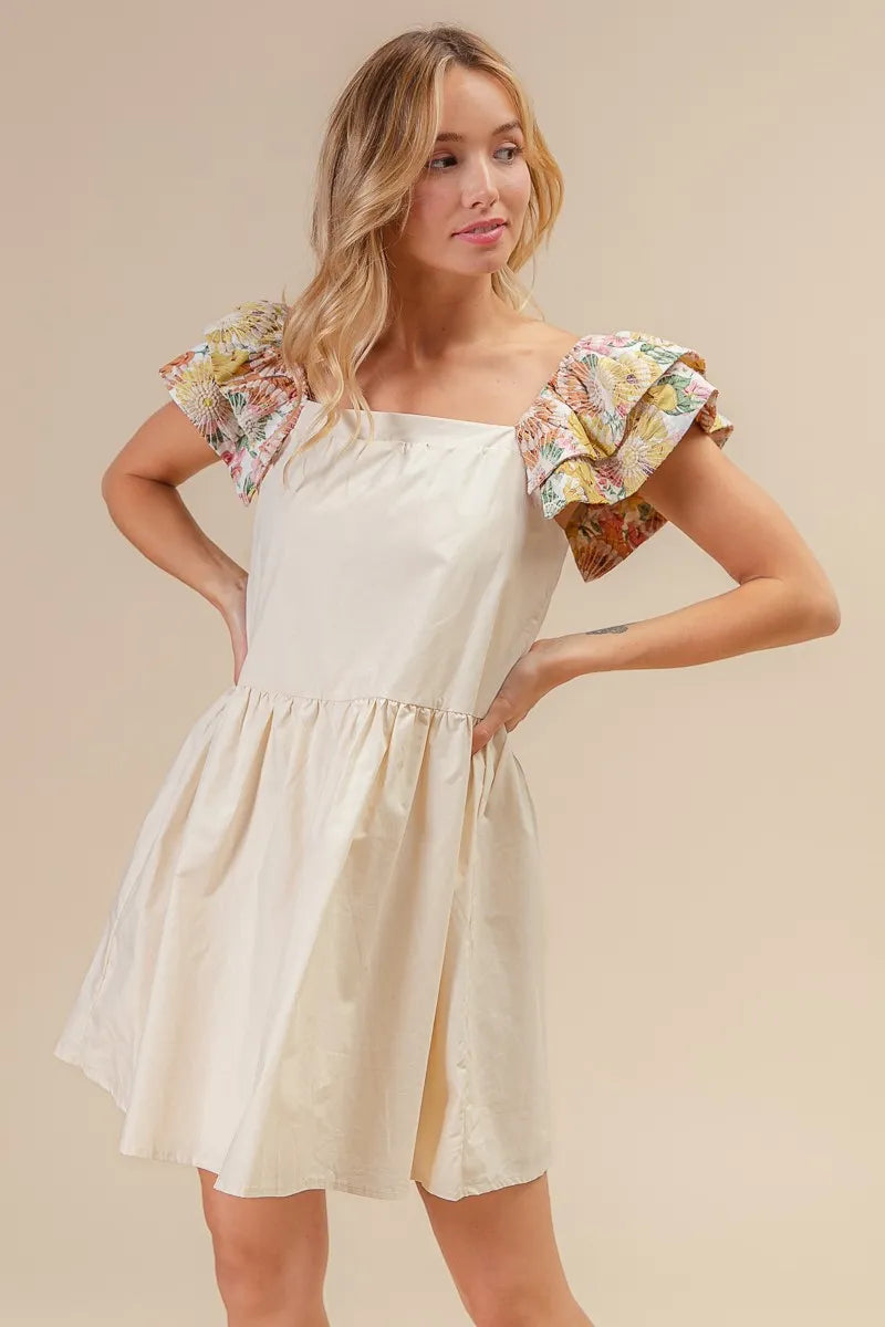 BiBi Flower Embroidered Floral Print Sleeve Dress OutfitFlow