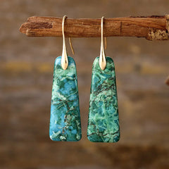 Copper Natural Stone Earrings Green Gold One Size OutfitFlow