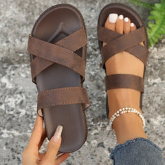 Crisscross PU Leather Flat Sandals