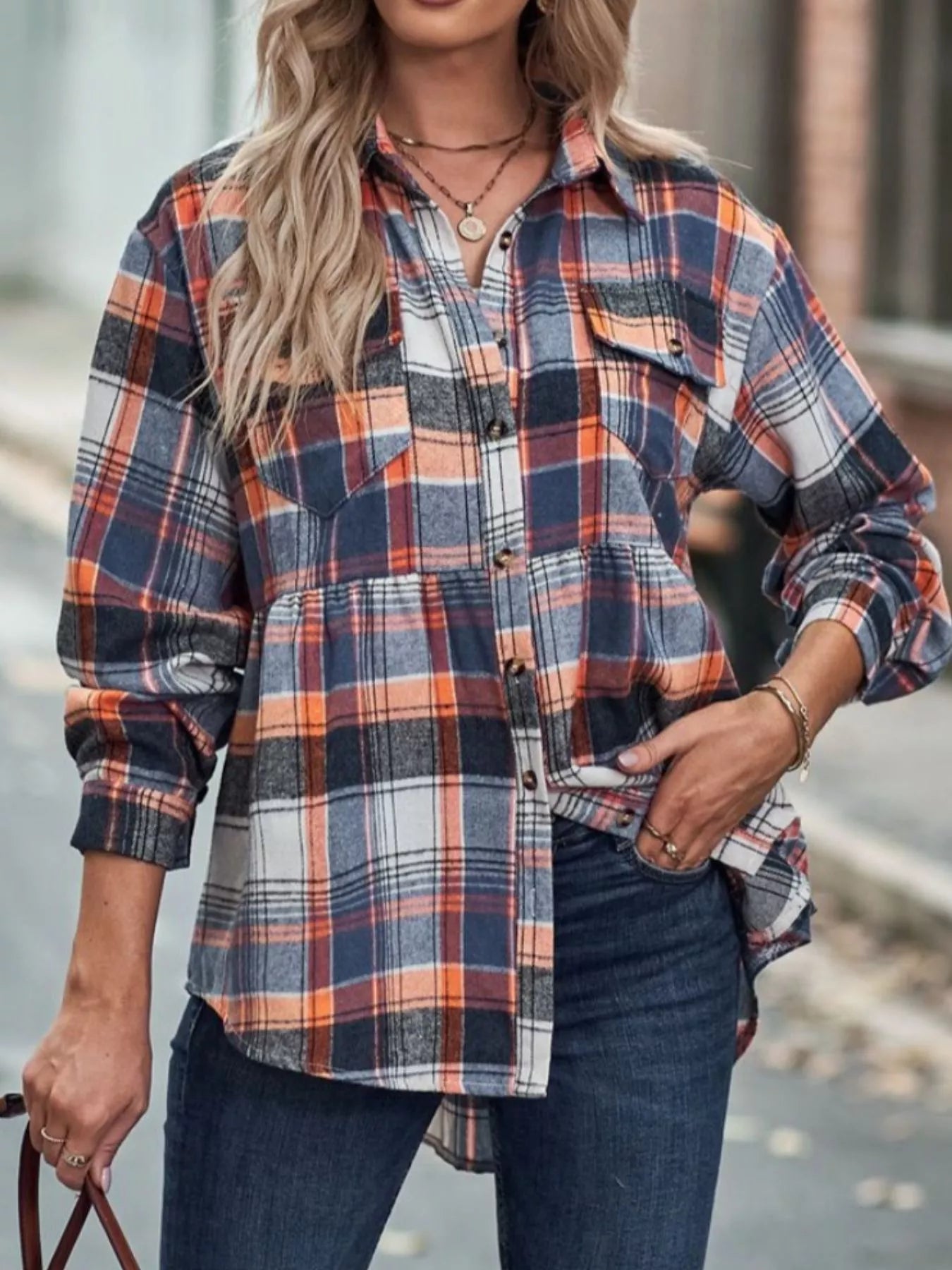 Plaid Button-Down Long Sleeve Shirt OutfitFlow
