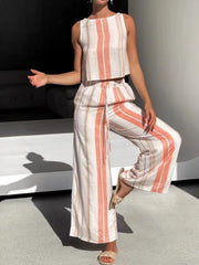 Printed Tank and Wide Leg Pants Set Orange Red OutfitFlow