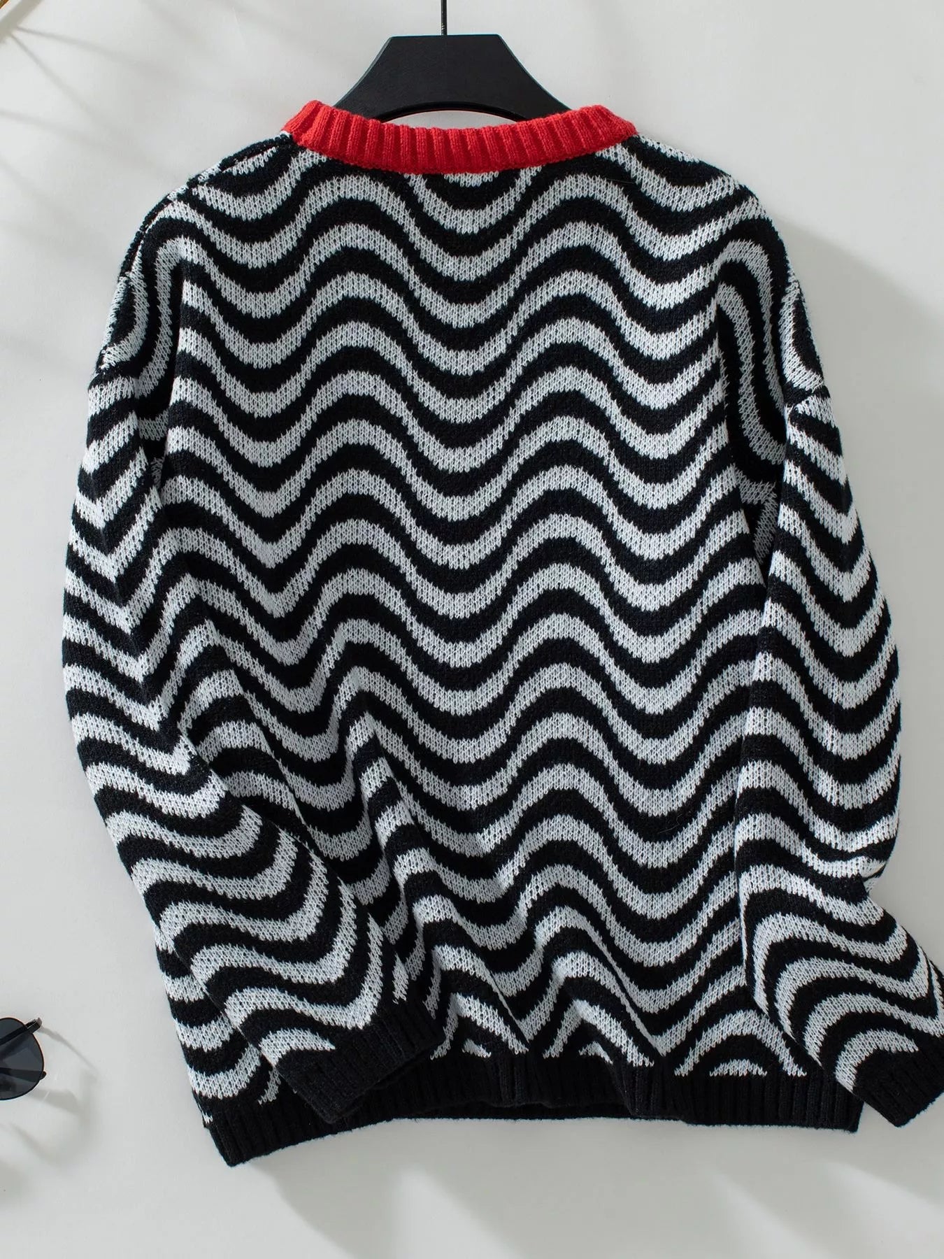 Wavy Striped Round Neck Sweater Trendsi