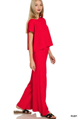 Zenana Viscose Sweater Short Sleeve Top and Pants Set Trendsi