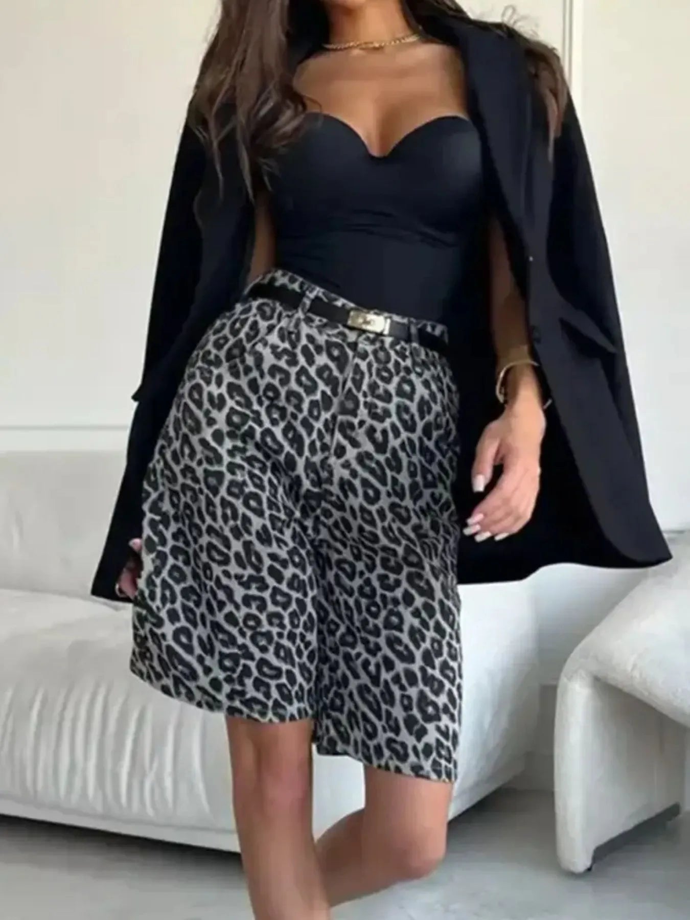 Leopard Print High-Waisted Casual Shorts OutfitFlow