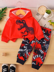 Children's Dinosaur Long Sleeve Hoodie and Pants Set Red Trendsi