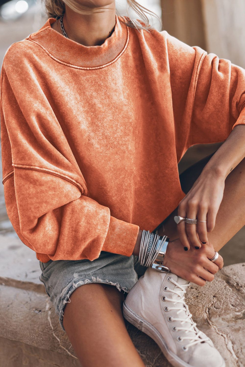 Outfit Flow - Mock Neck Dropped Shoulder Sweatshirt