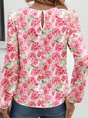 Floral Print Keyhole Neck Blouse OutfitFlow