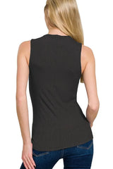 Zenana Ribbed Sleeveless Mock Neck Top OutfitFlow