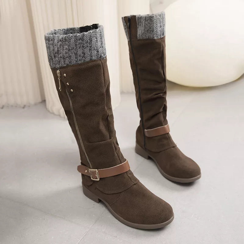 Knee High Slouch Boots with Knit Cuff OutfitFlow