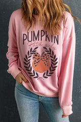 Pumpkin Round Neck Long Sleeve Sweatshirt OutfitFlow