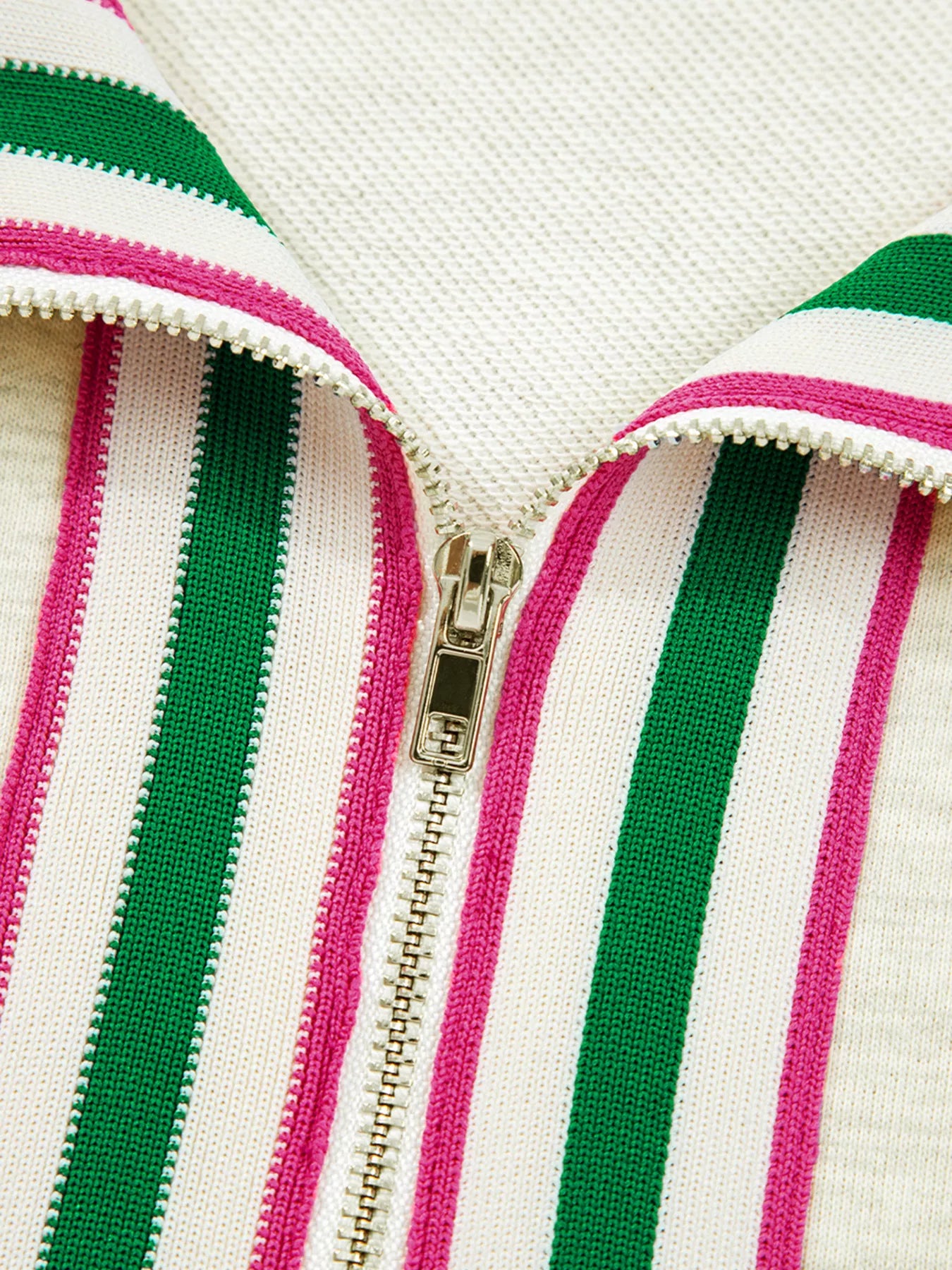 Contrast Striped Patchwork Zip Collar Sweatshirt Trendsi
