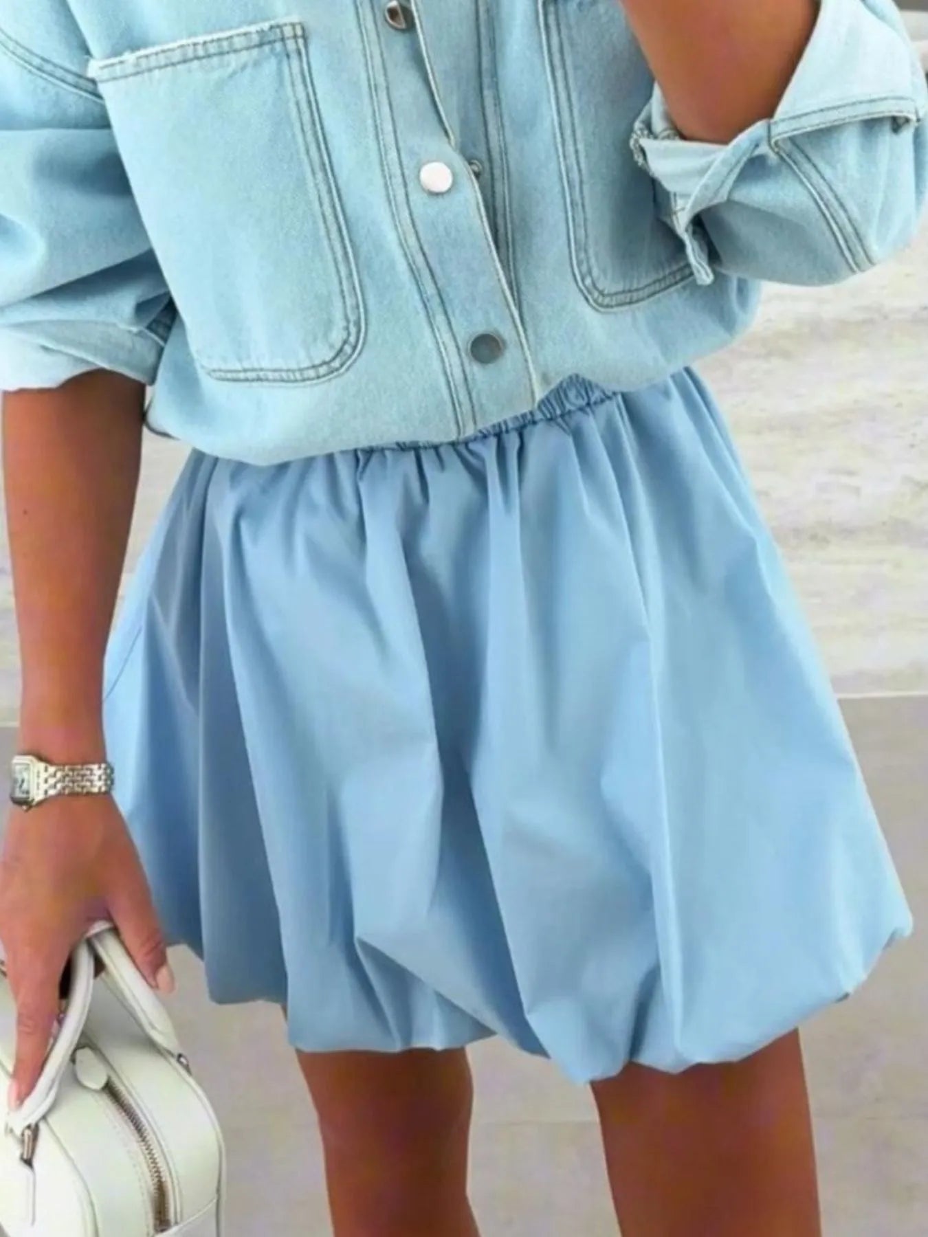 Elastic Waist Bubble Skirt OutfitFlow