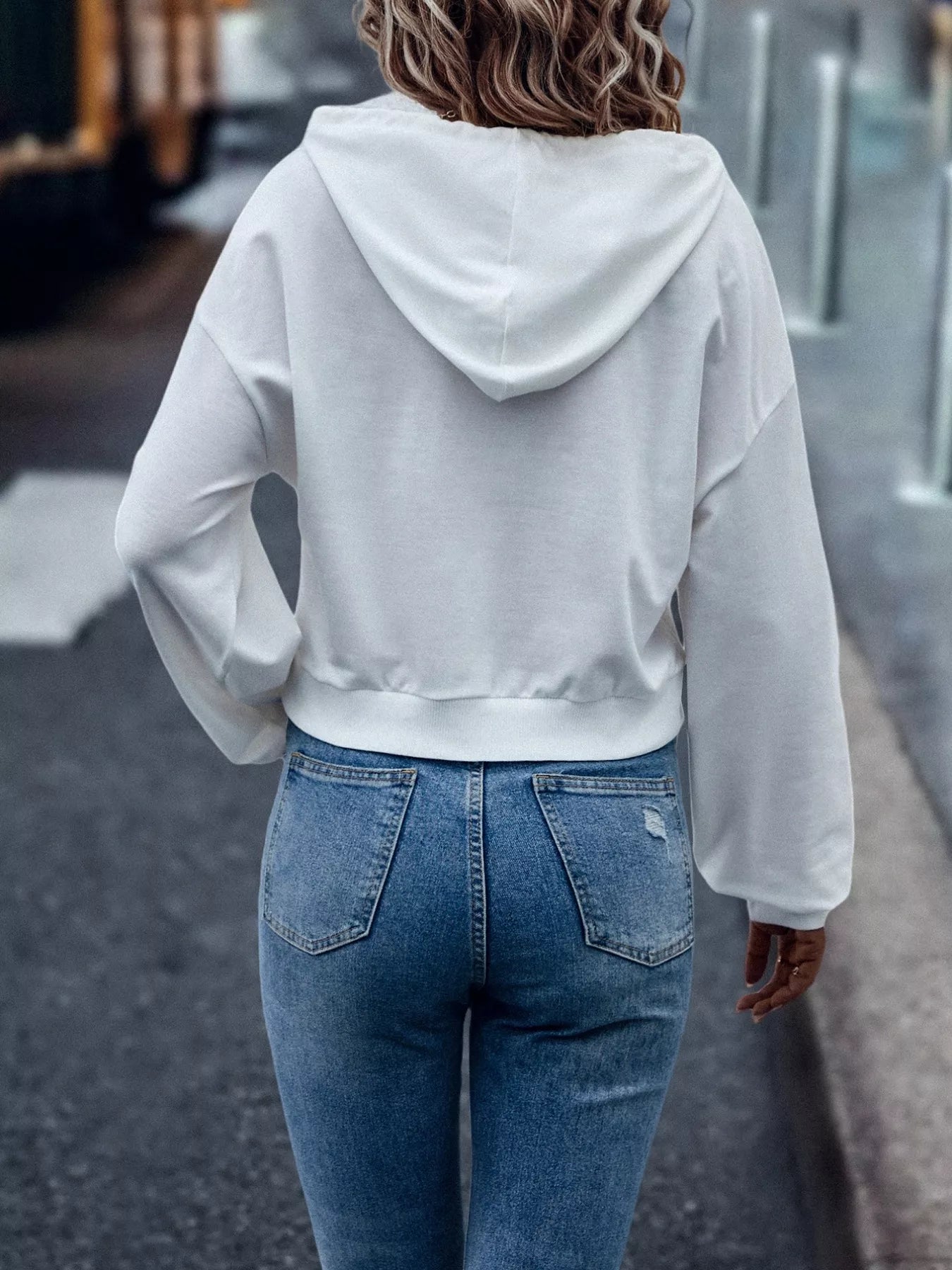 Letter Graphic Long Sleeve Drawstring Hoodie OutfitFlow
