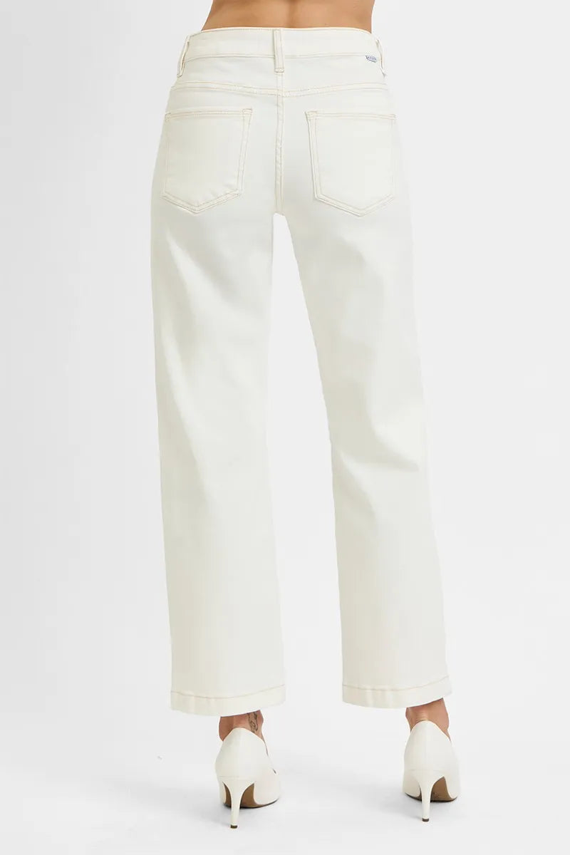 RISEN Full Size Tummy Control Mid Rise Ankle Straight Jeans Plus Size Trendsi