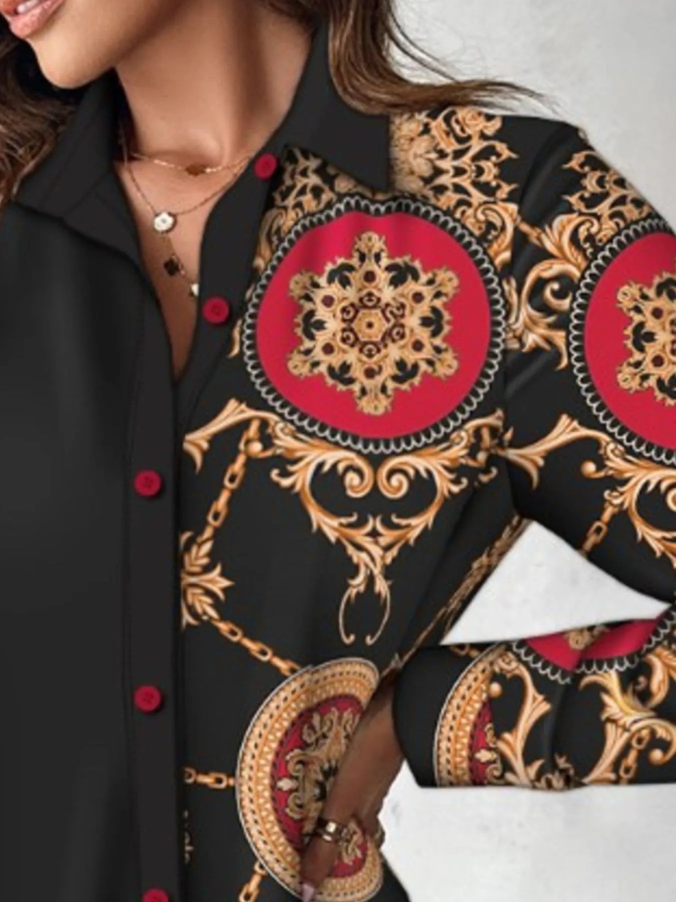 Printed Button Up Long Sleeve Shirt Dress OutfitFlow