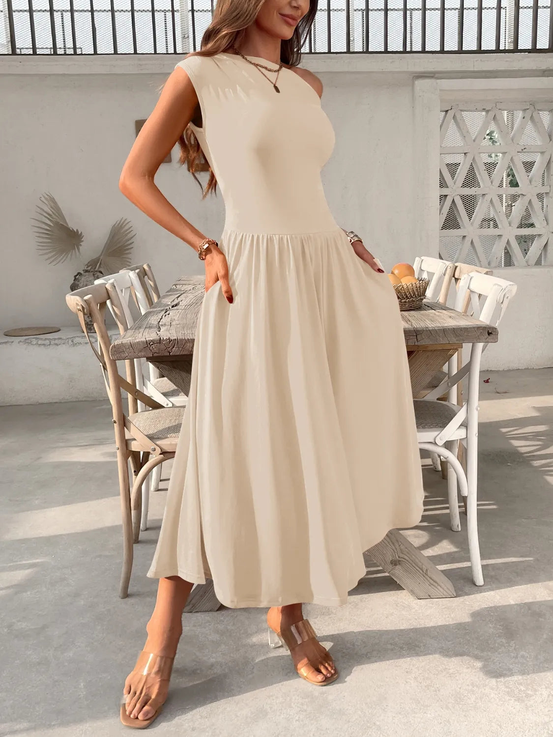 Single Shoulder Dress with Pockets OutfitFlow