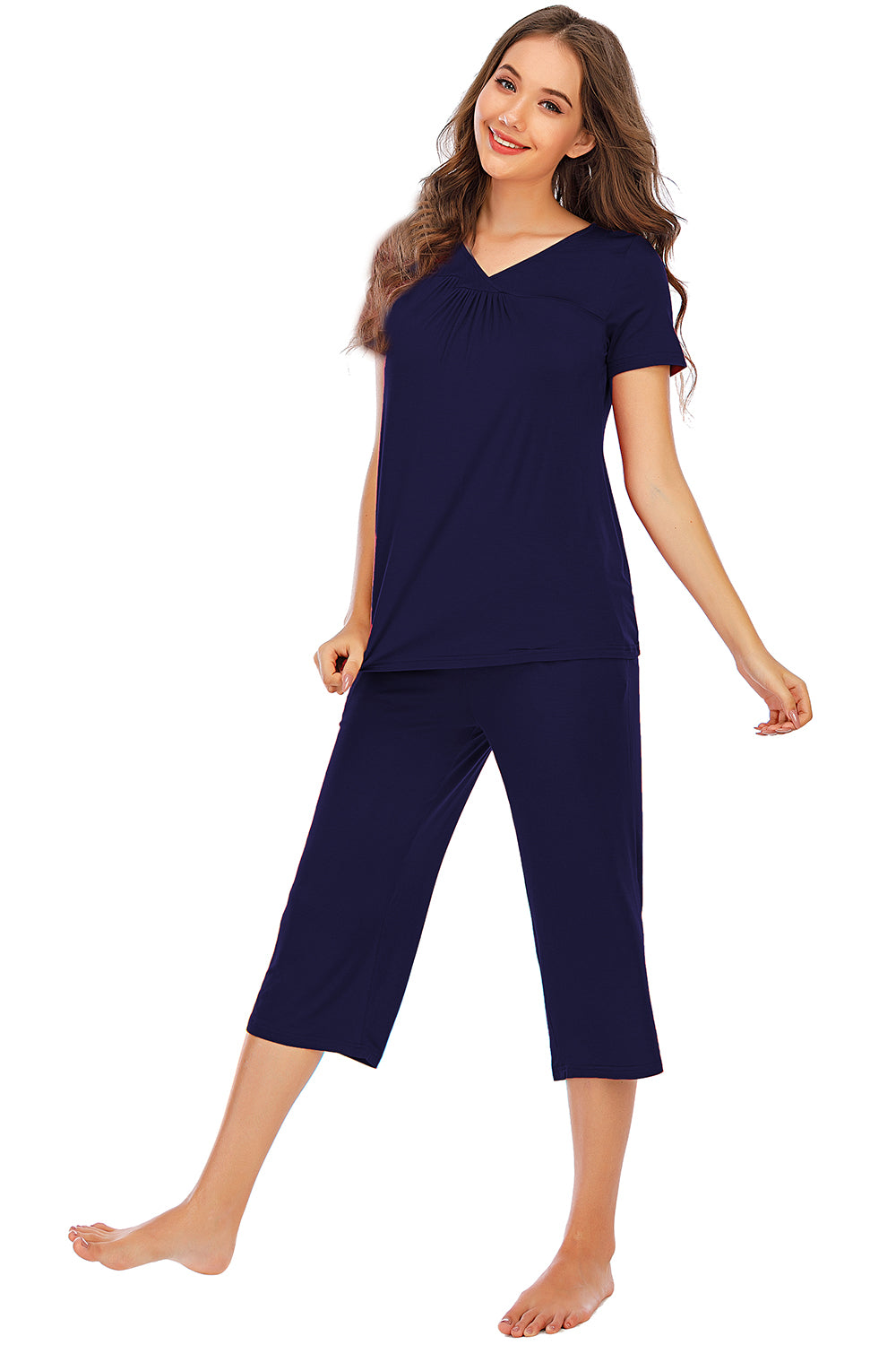 Outfit Flow - V-Neck Short Sleeve Top and Pants Lounge Set