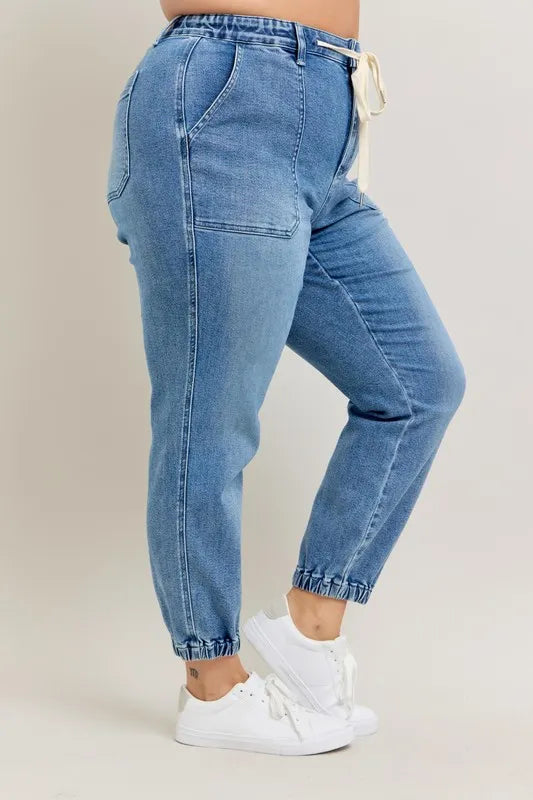 Judy Blue Full Size High Waist Denim Jogger Plus Size OutfitFlow