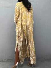 Tie-Dye V-Neck Maxi Dress with Flowy Sleeves OutfitFlow