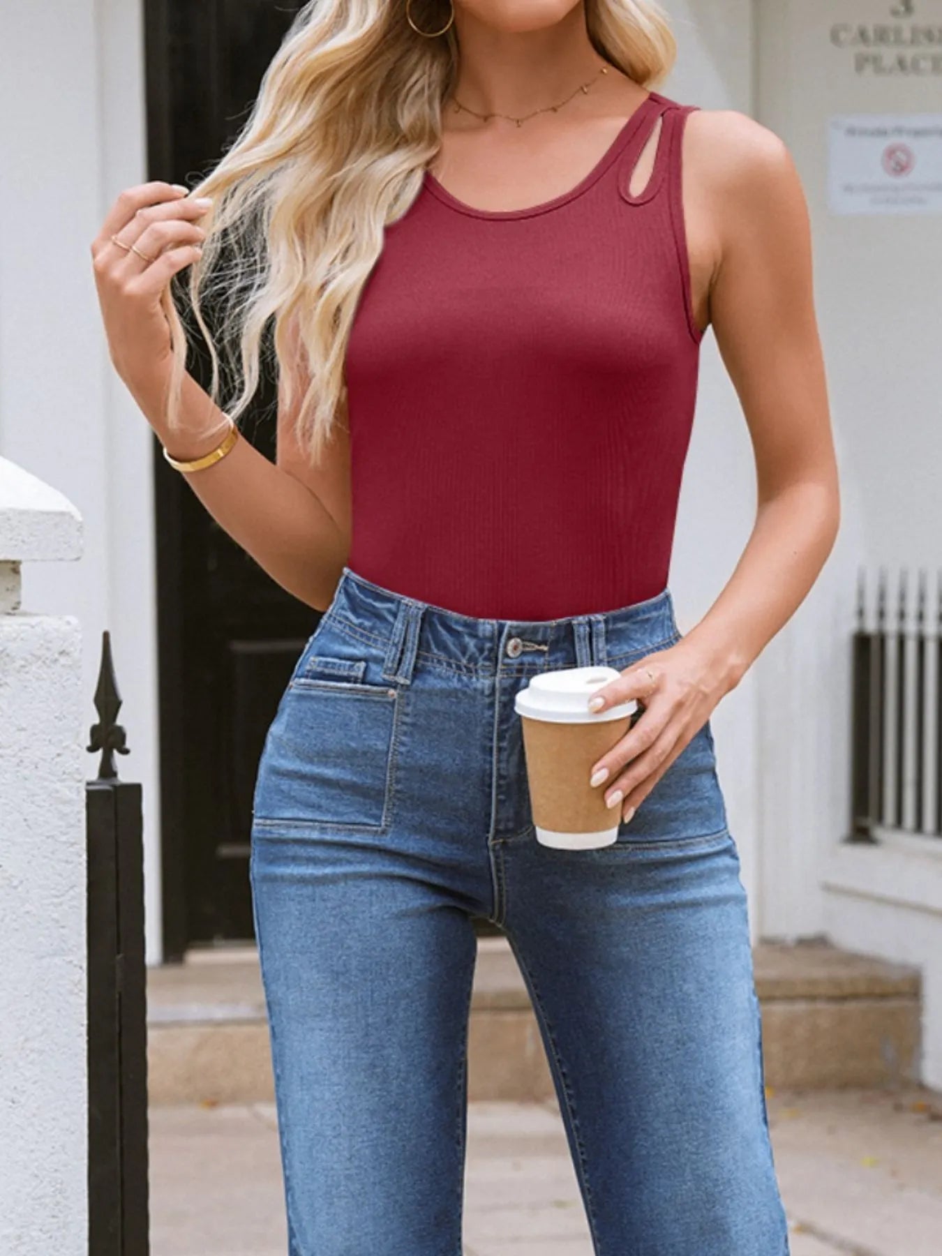 Cutout Round Neck Tank OutfitFlow