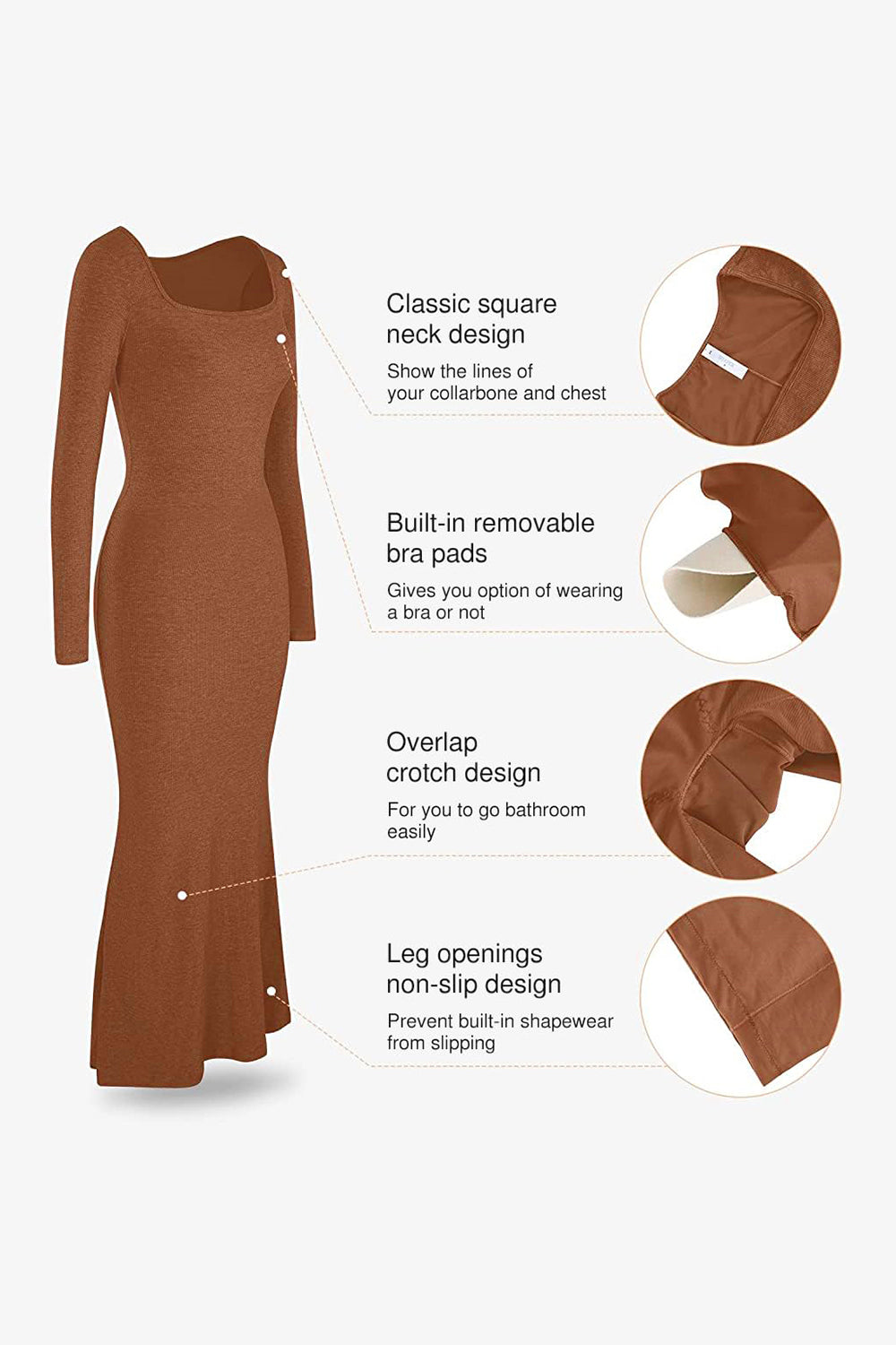 Outfit Flow - Basic Bae Built-In Shapewear Square Neck Long Sleeve Maxi Dress