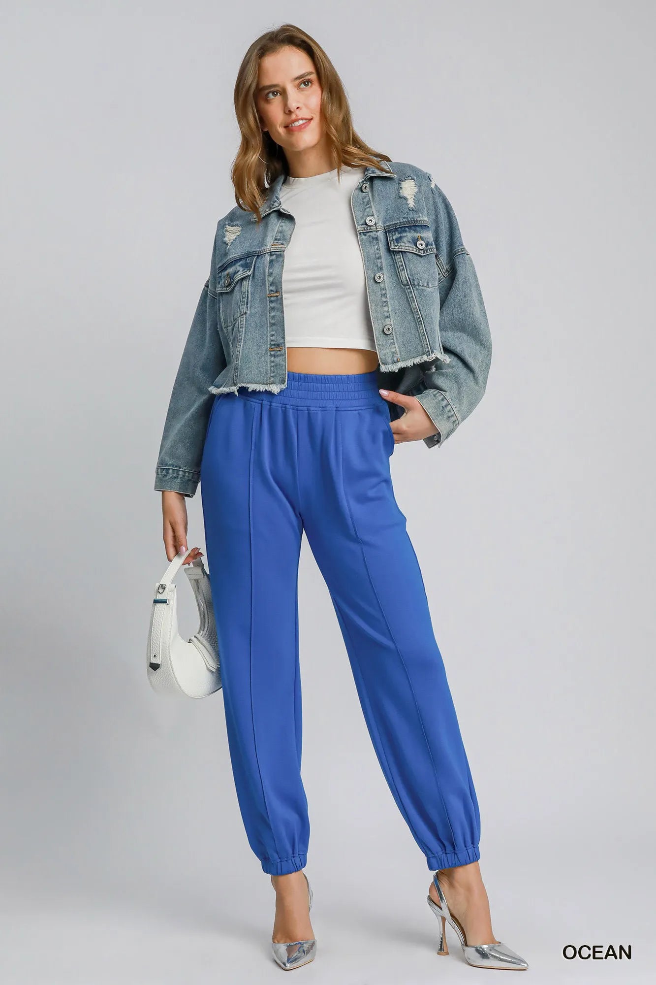 Umgee Drawstring Jogger Pants with Front Seam Detail OutfitFlow