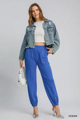Umgee Drawstring Jogger Pants with Front Seam Detail OutfitFlow