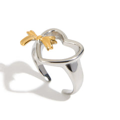 Two-Tone Stainless Steel Heart-Shaped Open Ring OutfitFlow