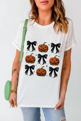 Pumpkin Round Neck Short Sleeve T-Shirt OutfitFlow