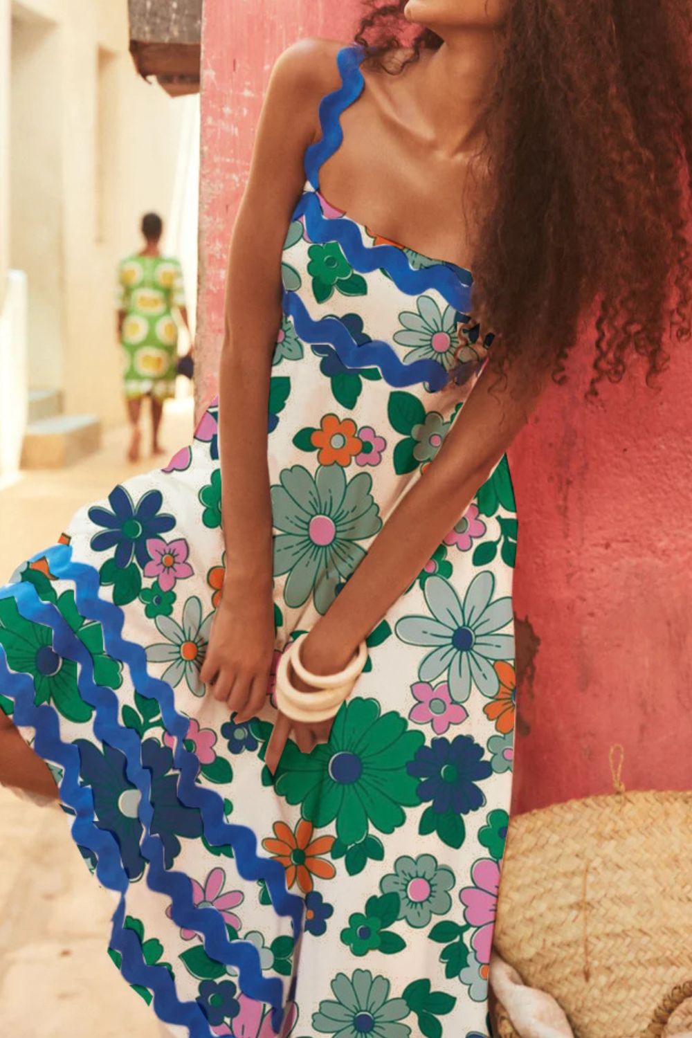 Printed Square Neck Wide Strap Dress OutfitFlow