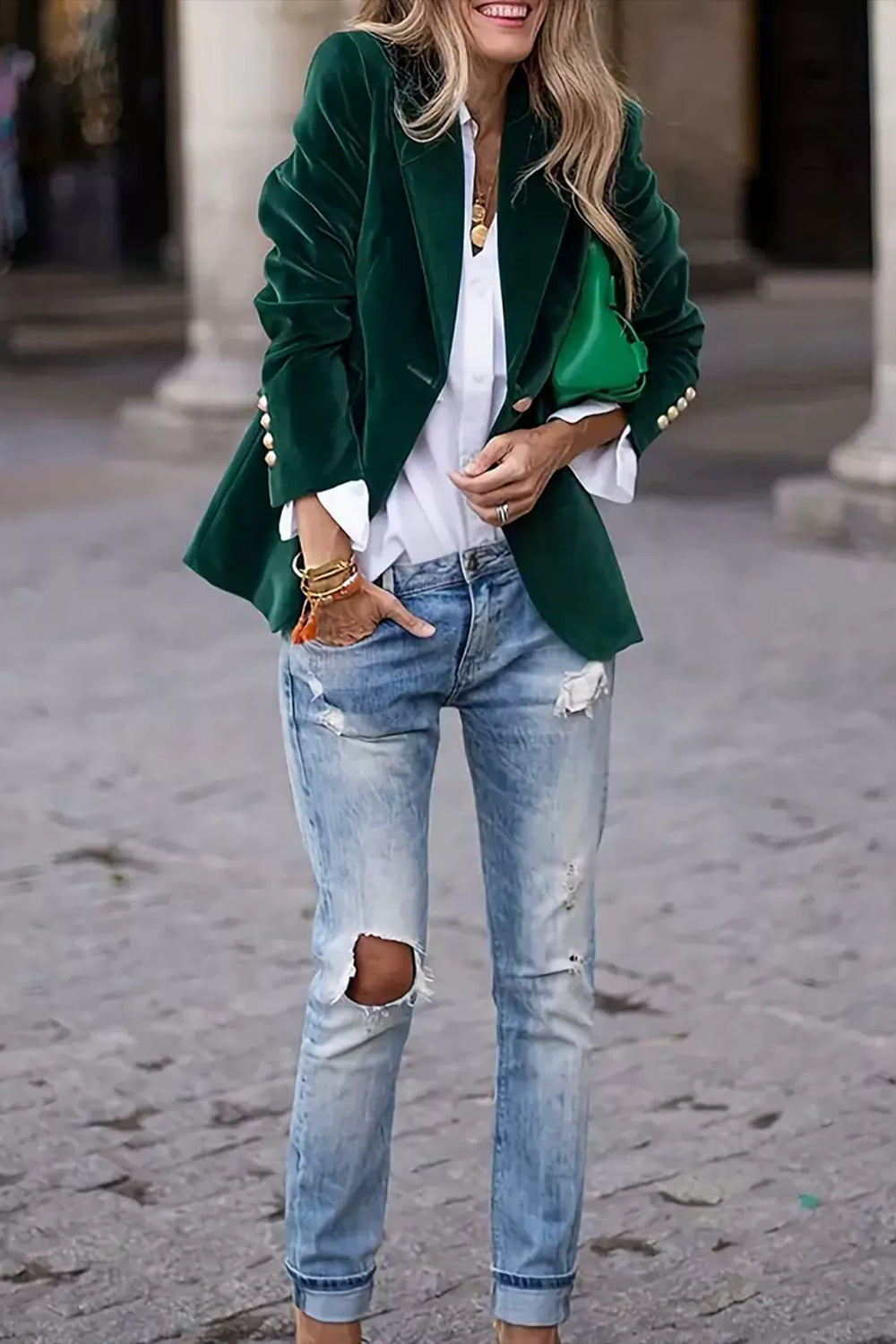 Lapel Collar One Button Blazer OutfitFlow