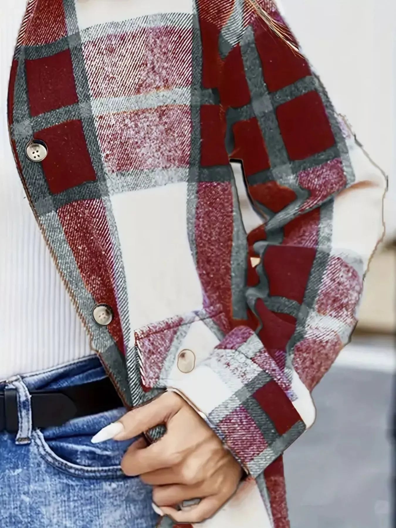 Plaid Button-Up Long Sleeve Shacket OutfitFlow