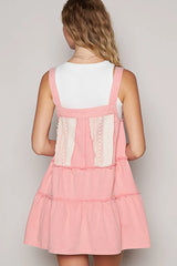 POL Lace Patchwork Detail Denim Overall Dress OutfitFlow