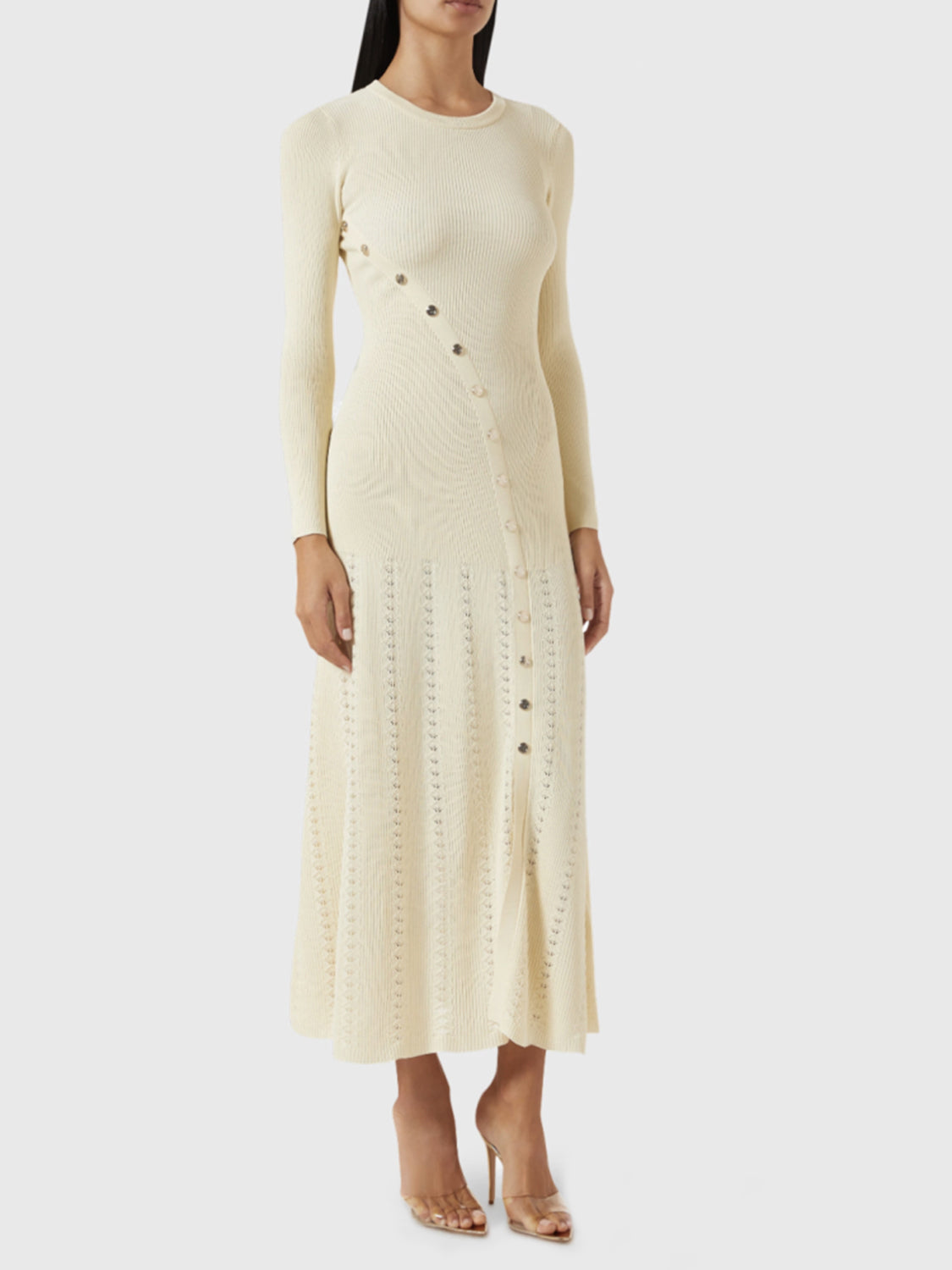 Outfit Flow - Openwork Round Neck Long Sleeve Sweater Dress