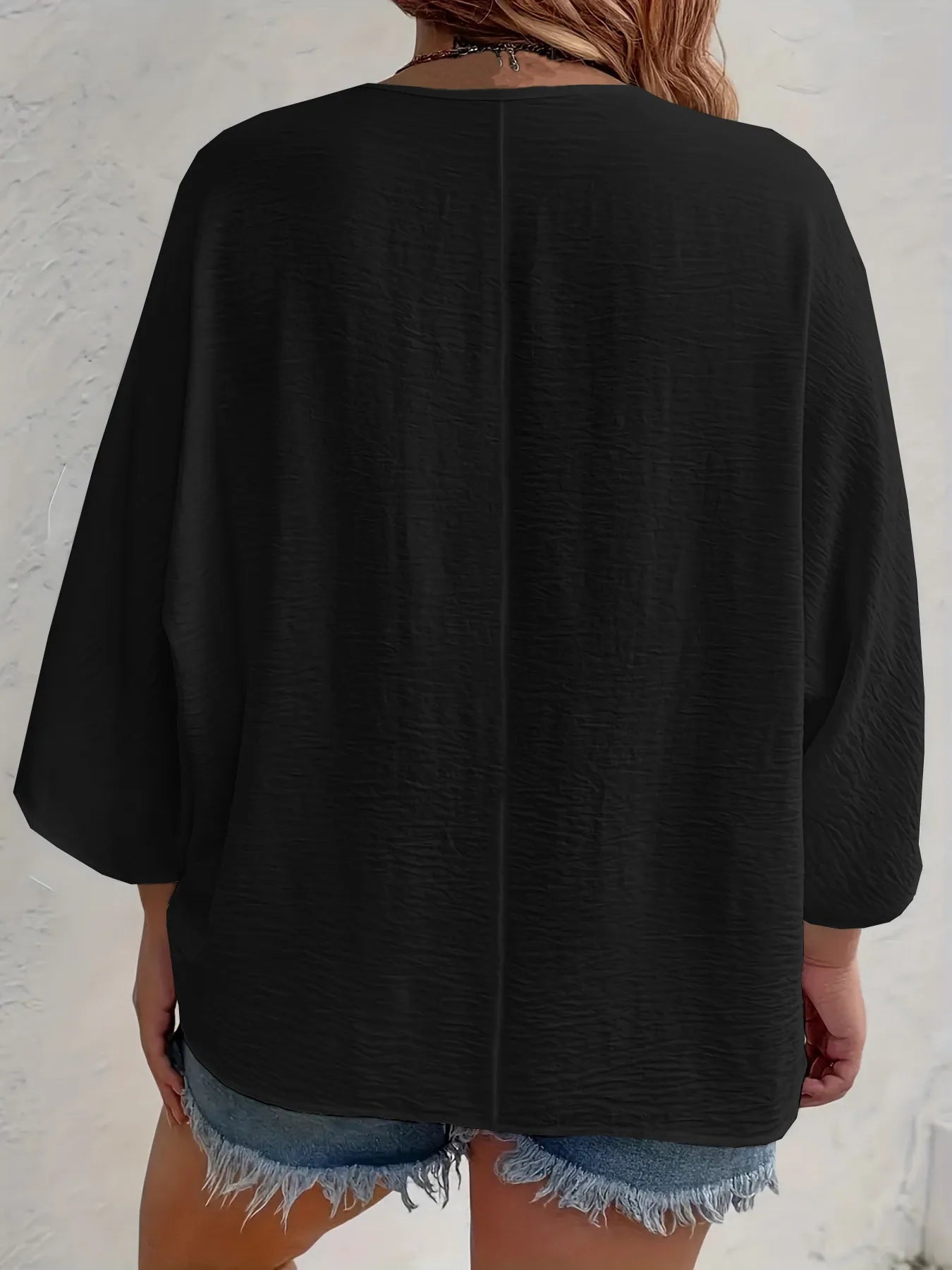 Full Size Casual V-Neck Button Down Relaxed Fit Blouse Plus Size OutfitFlow