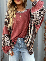 Outfit Flow - Leopard Round Neck Long Sleeve Sweatshirt