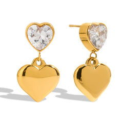 18K Gold-Plated Inlaid Zircon Heart Drop Earrings OutfitFlow