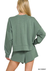 Zenana Scuba Long Sleeve Sweatshirts & Shorts Set OutfitFlow