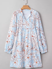 Floral Print Tie Neck Long Sleeve Mini Dress OutfitFlow