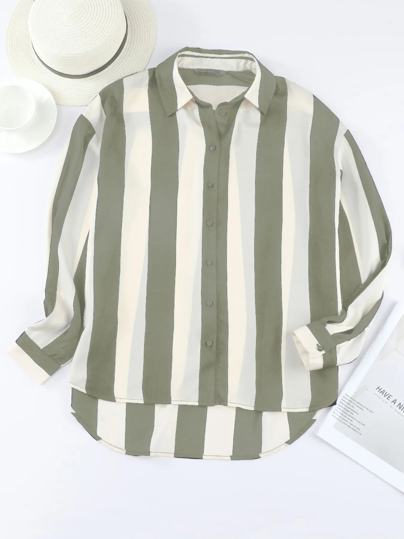 Striped Relaxed Button Up Shirt OutfitFlow