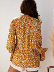 Floral Ruffled Bubble Sleeve Tie Neck Blouse OutfitFlow