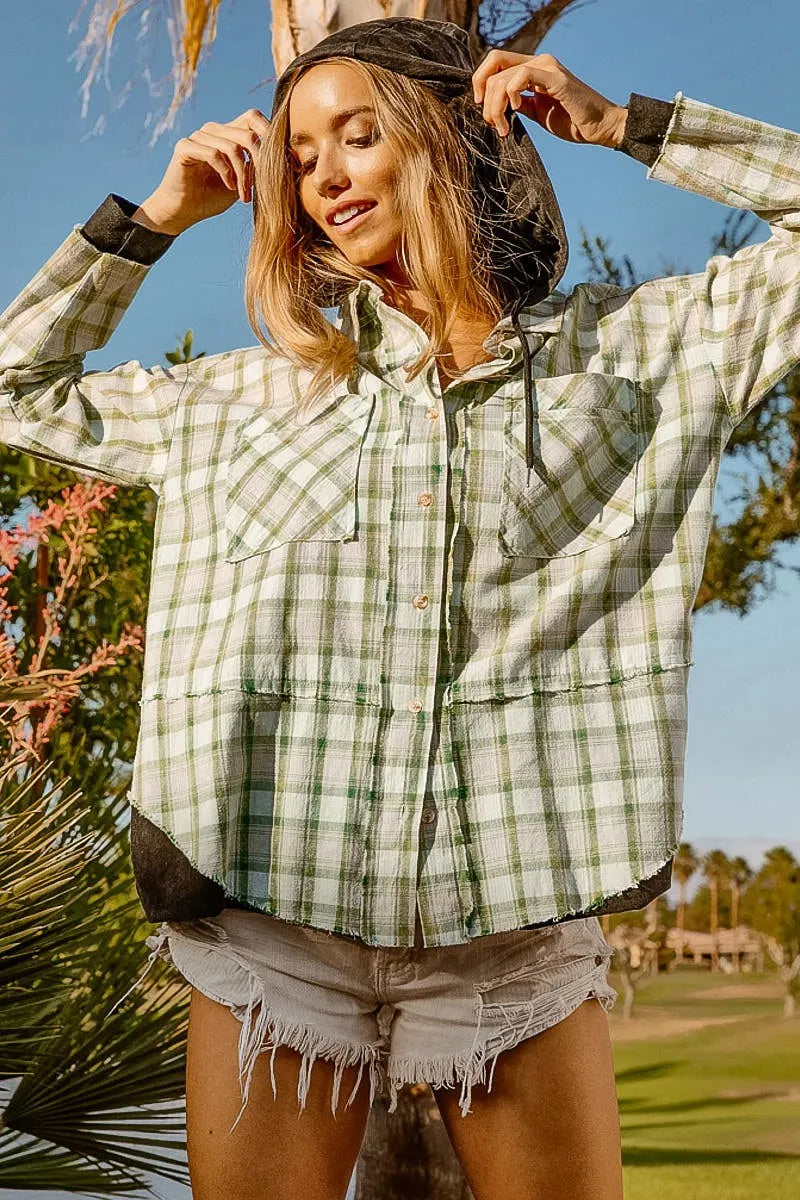 BiBi Casual Check Shirts with Hood OutfitFlow