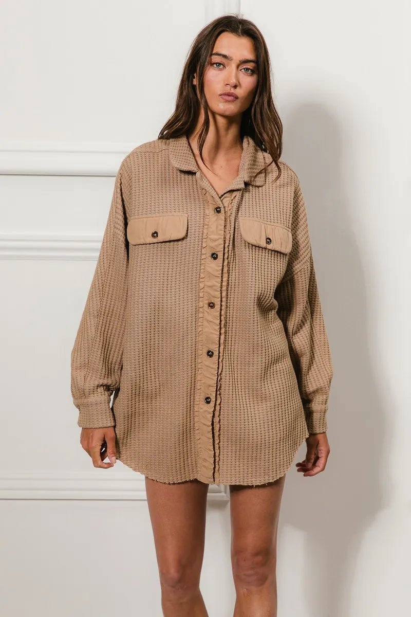 BiBi Heavy Waffle Oversized Shacket OutfitFlow