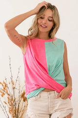 BiBi Slub Terry Color Block Twisted Top OutfitFlow